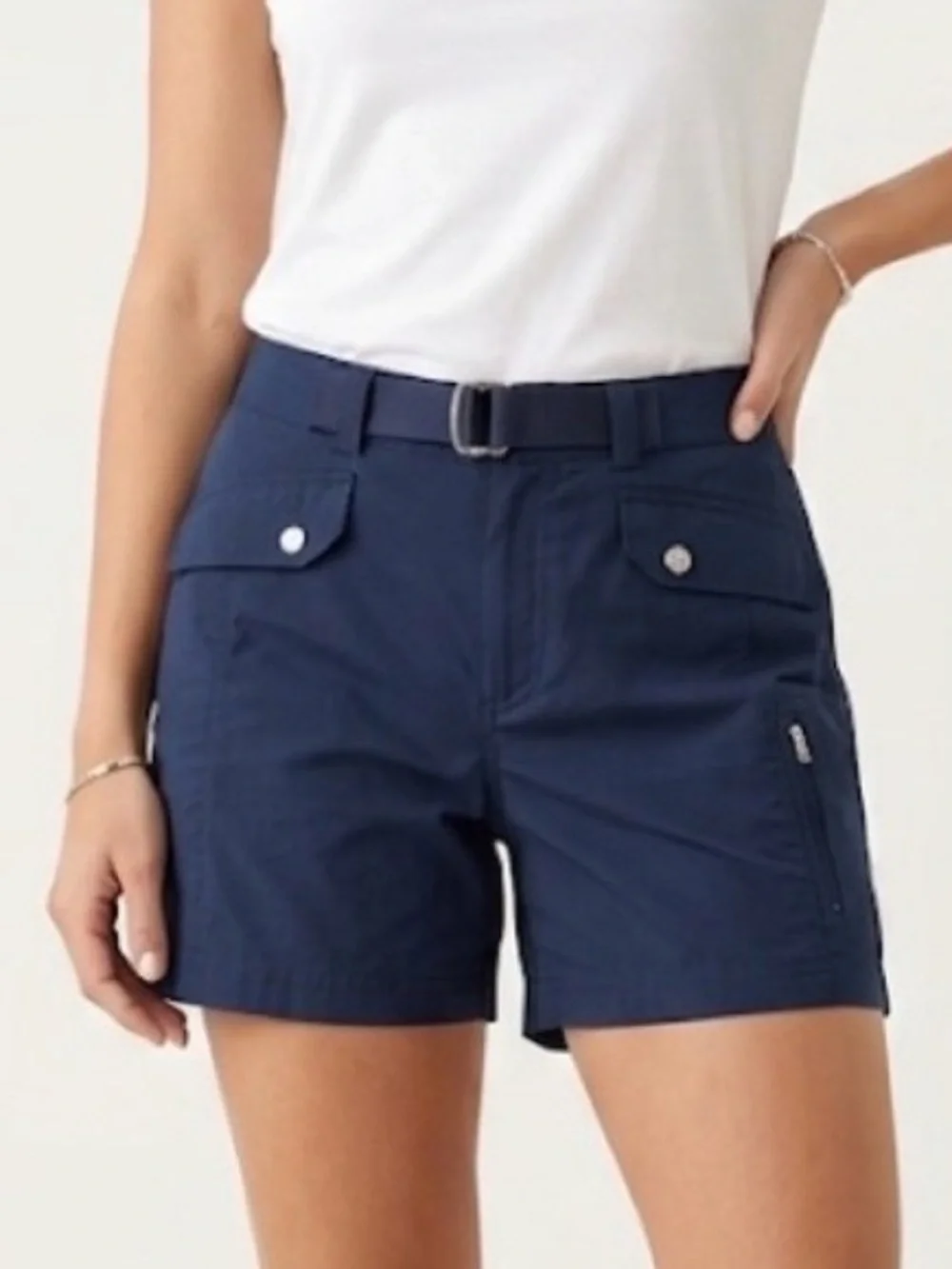 Lauren Ralph Lauren Navy Blue Belted Utility Cargo Shorts Coastal Preppy SZ 12